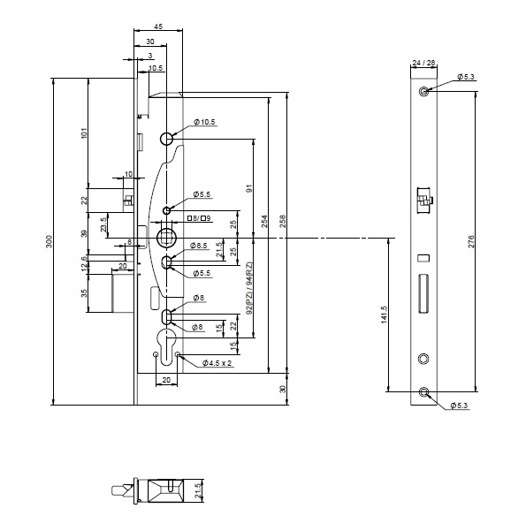 Abloy EL420 92/35/24 motoros zár, EL420 100110 méret